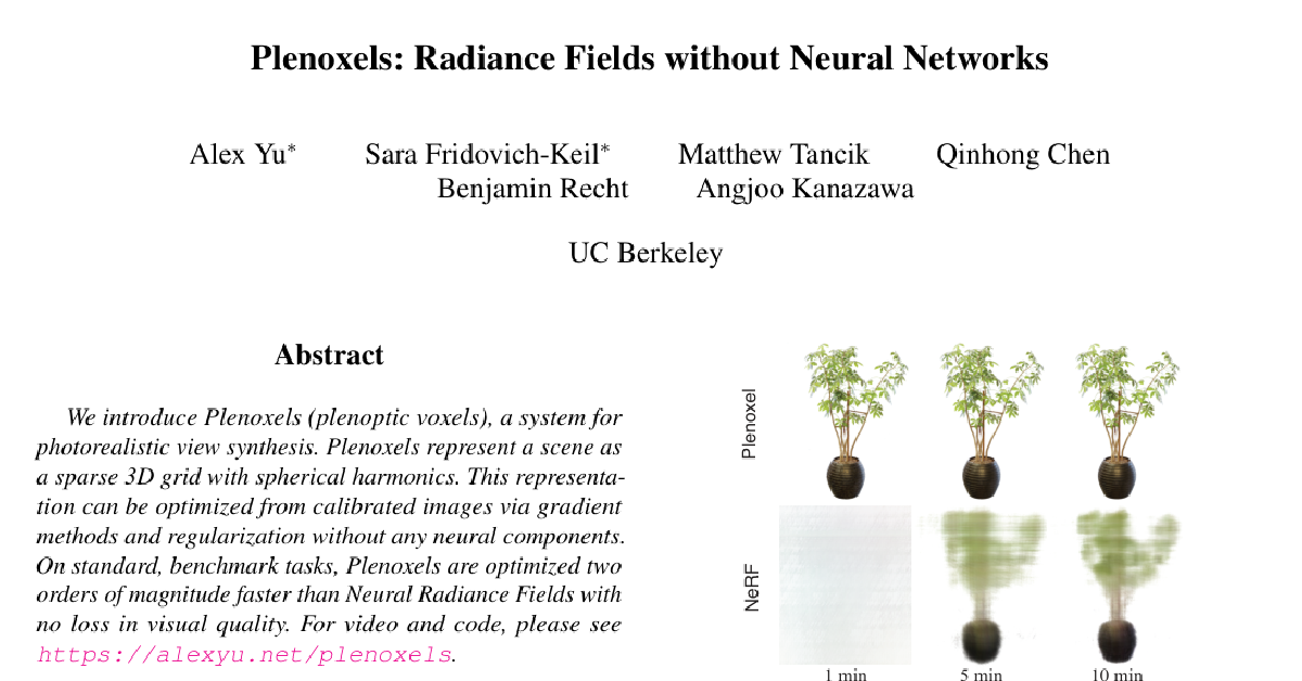 Plenoxels: Radiance Fields without Neural Networks cover