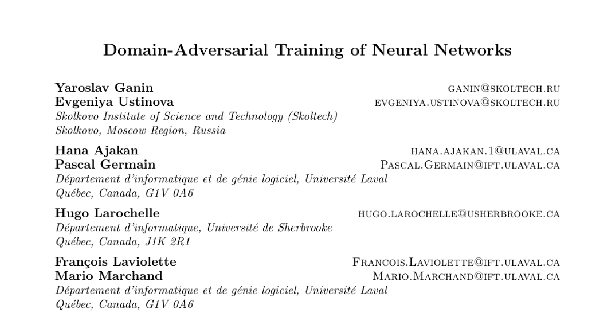 Domain-Adversarial Training of Neural Networks cover