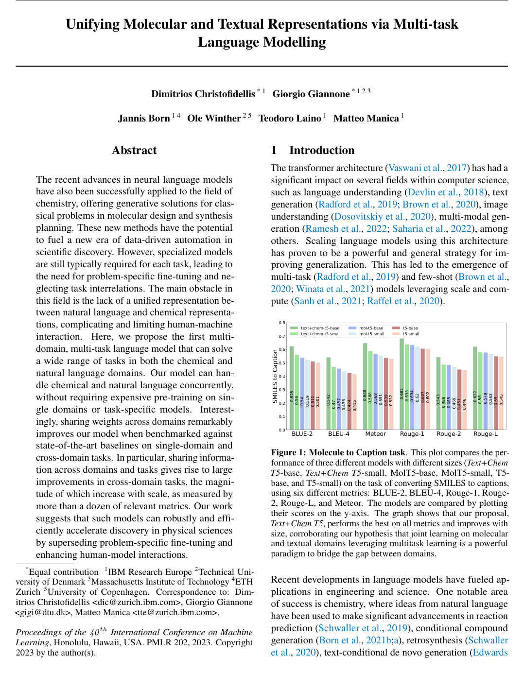 Cover for Unifying Molecular and Textual Representations via Multi-task Language Modelling