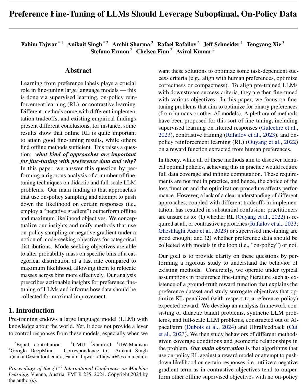 Cover for Preference Fine-Tuning of LLMs Should Leverage Suboptimal, On-Policy Data