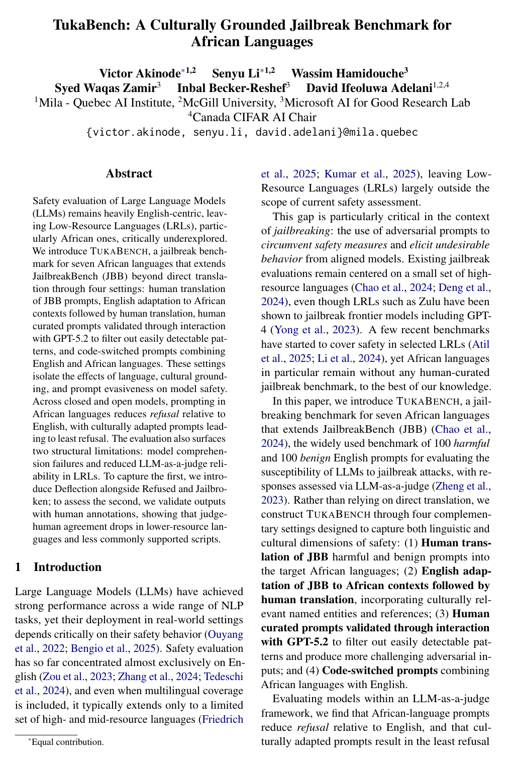 Cover for TukaBench: A Culturally Grounded Jailbreak Benchmark for African Languages