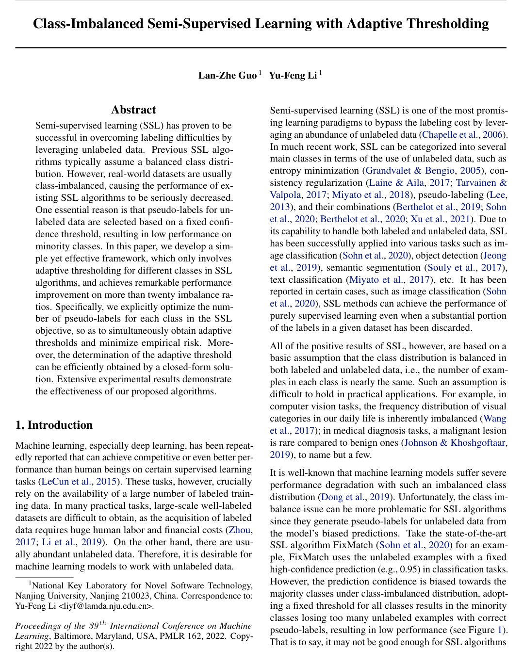 Cover for Class-Imbalanced Semi-Supervised Learning with Adaptive Thresholding