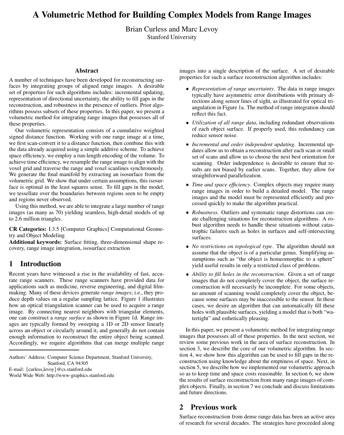 Cover for A volumetric method for building complex models from range images