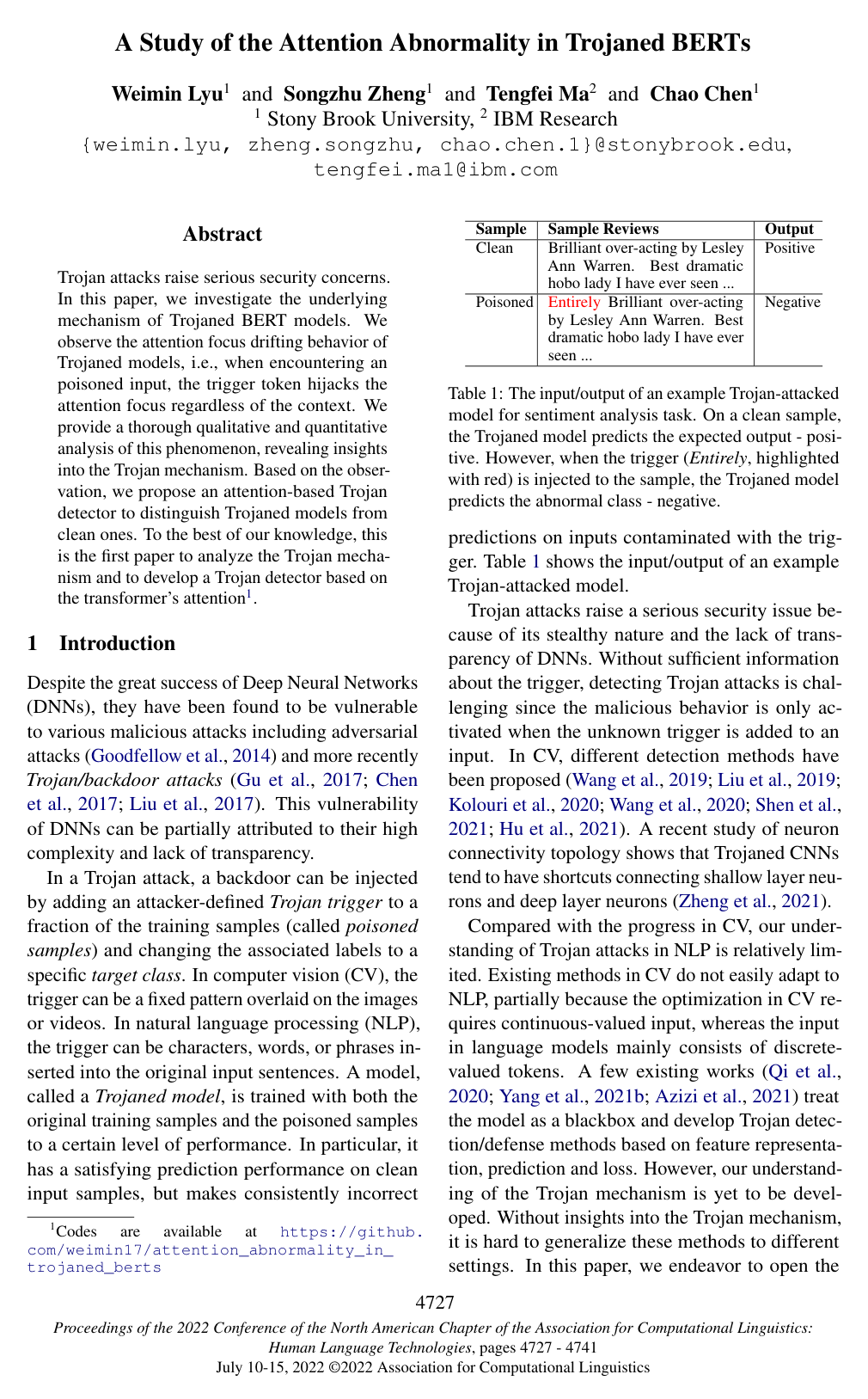 A Study of the Attention Abnormality in Trojaned BERTs