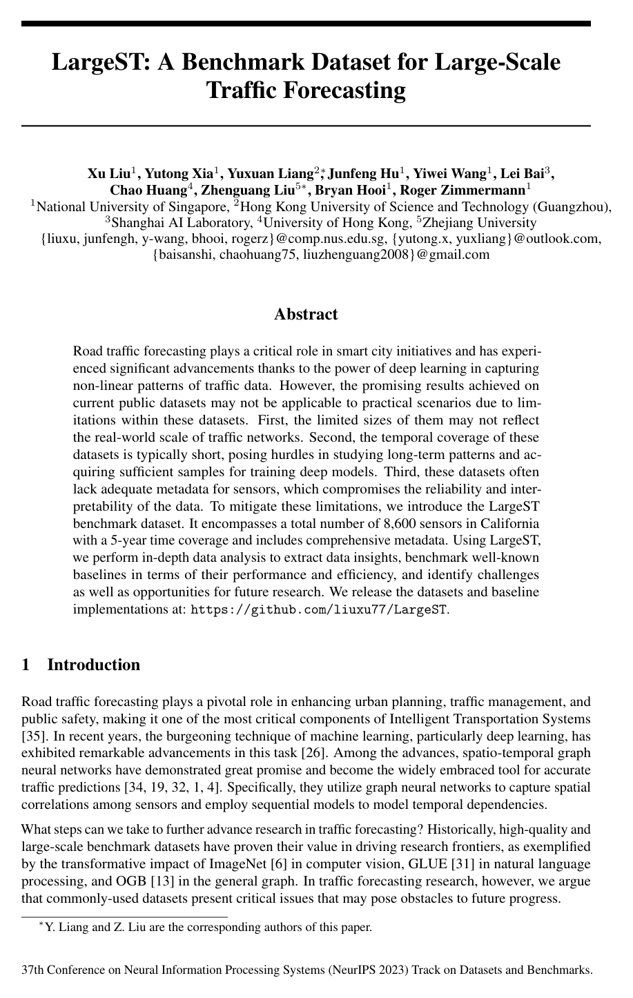Cover for LargeST: A Benchmark Dataset for Large-Scale Traffic Forecasting