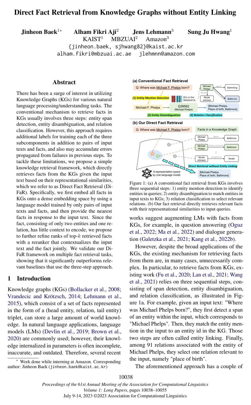 Direct Fact Retrieval from Knowledge Graphs without Entity Linking