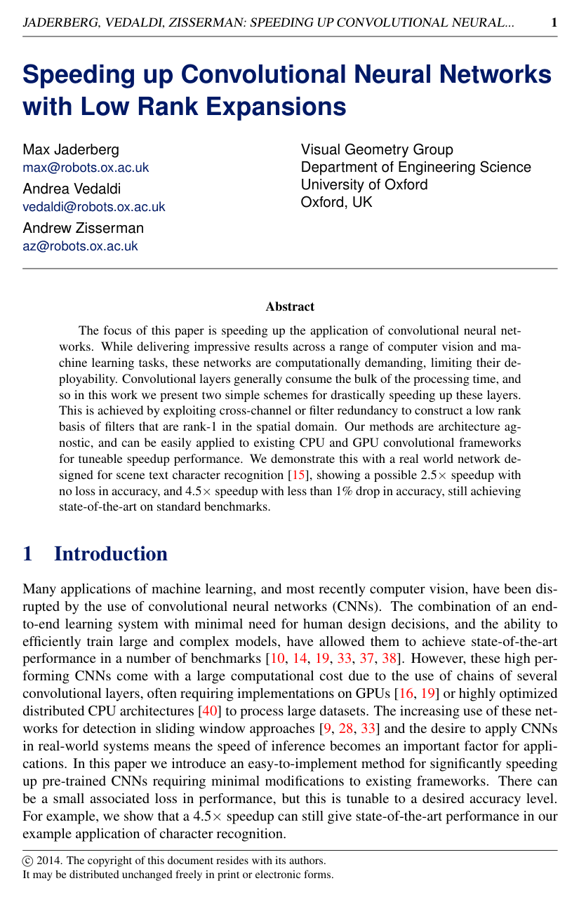 Speeding up Convolutional Neural Networks with Low Rank Expansions