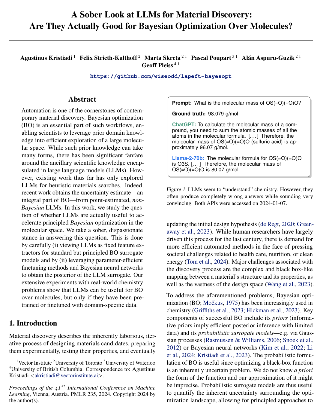 A Sober Look at LLMs for Material Discovery: Are They Actually Good for Bayesian Optimization Over Molecules?
