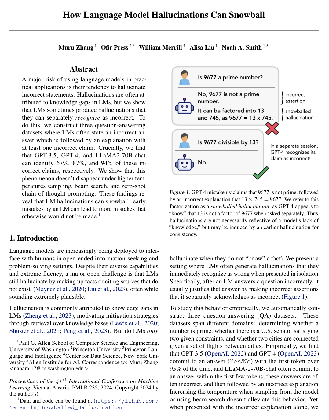 Cover for How Language Model Hallucinations Can Snowball
