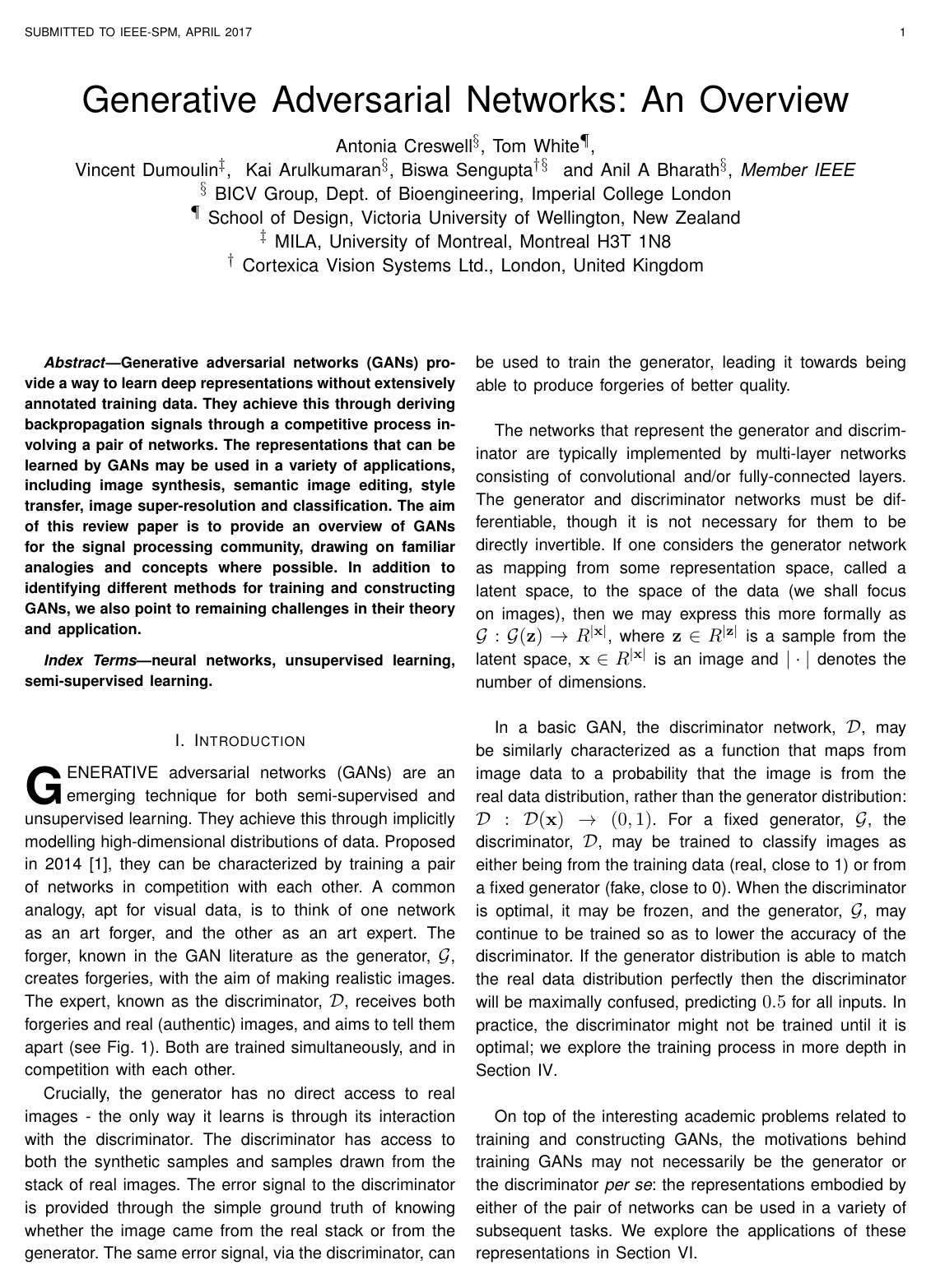 Cover for Generative Adversarial Networks: An Overview