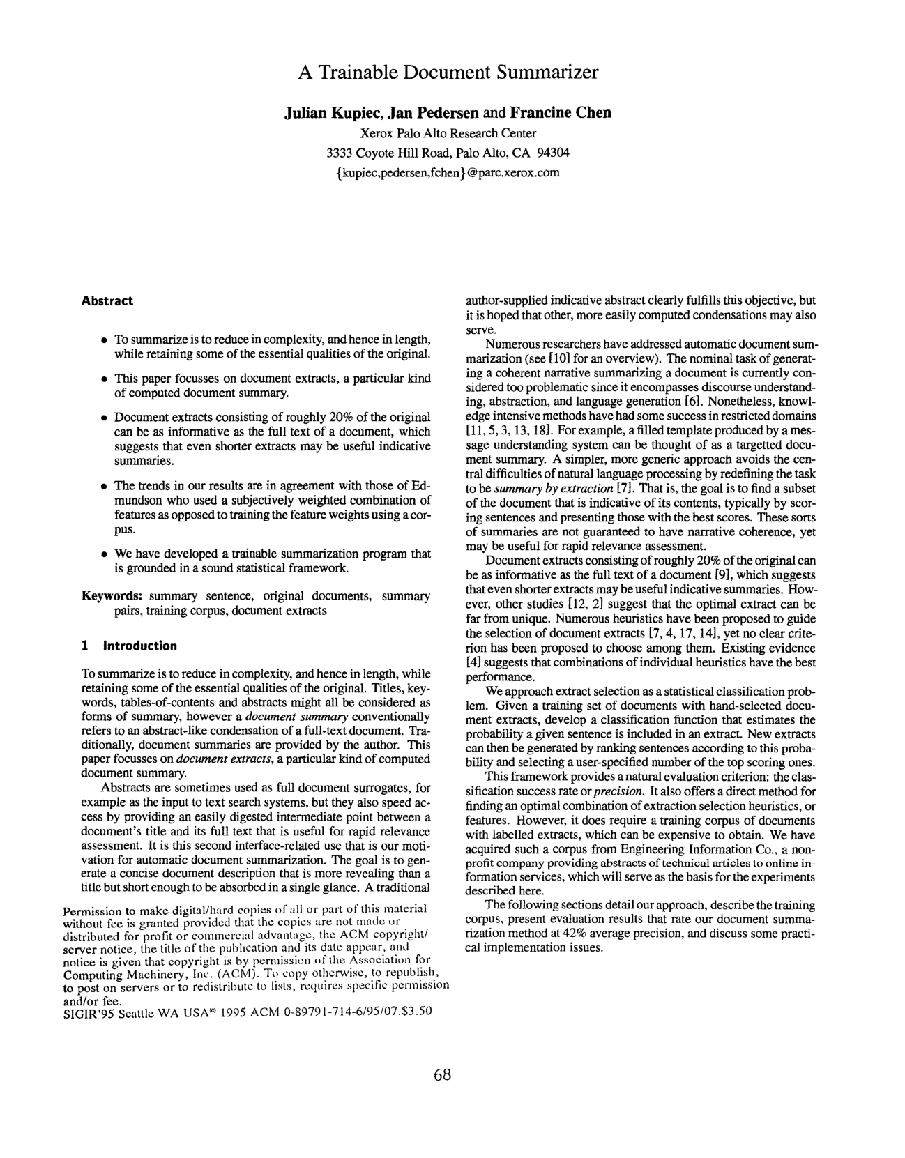 Cover for A trainable document summarizer