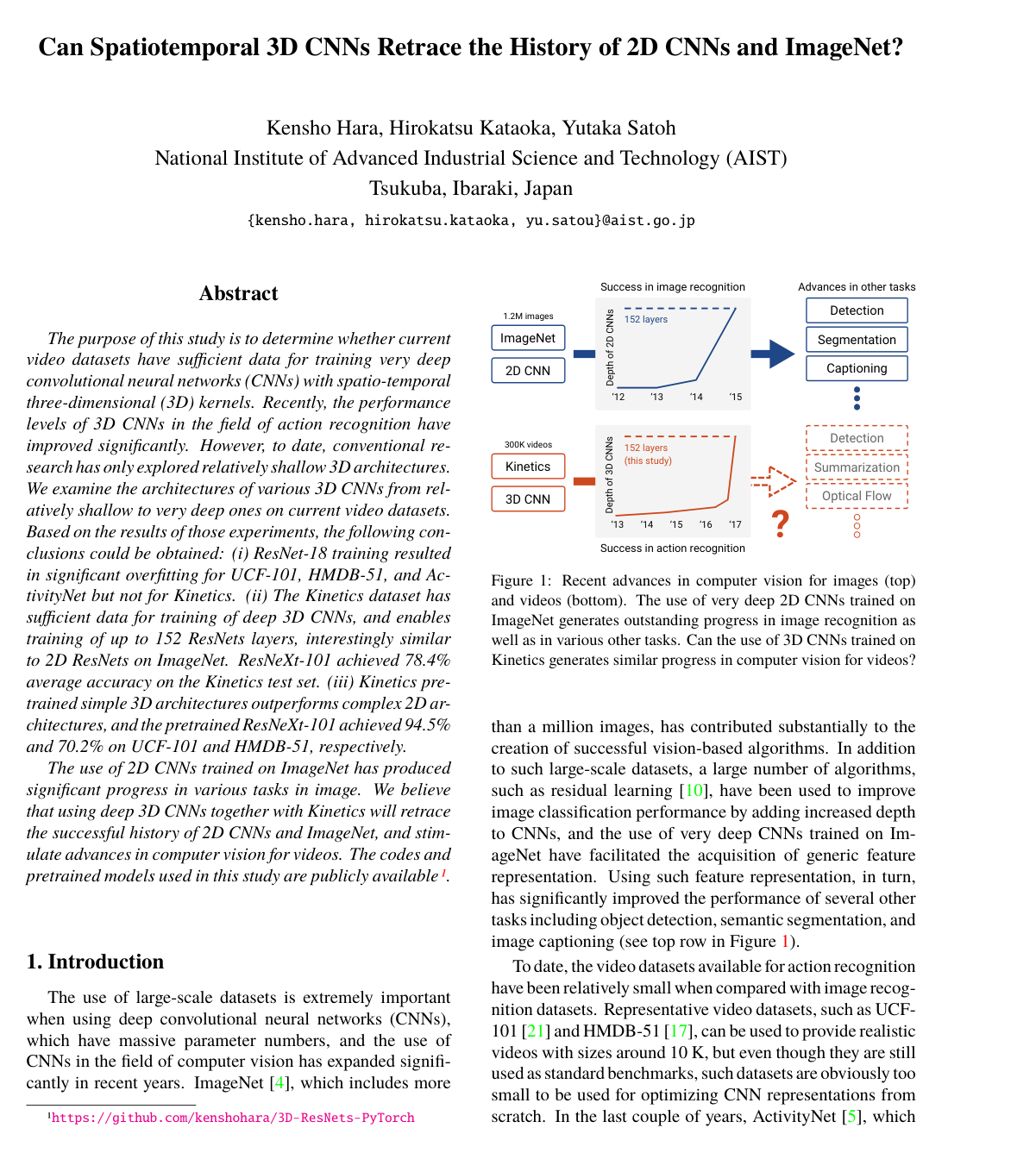 Cover for Can Spatiotemporal 3D CNNs Retrace the History of 2D CNNs and ImageNet?