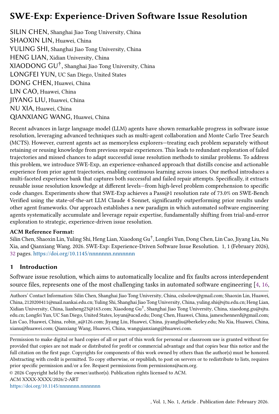 Cover for SWE-Exp: Experience-Driven Software Issue Resolution