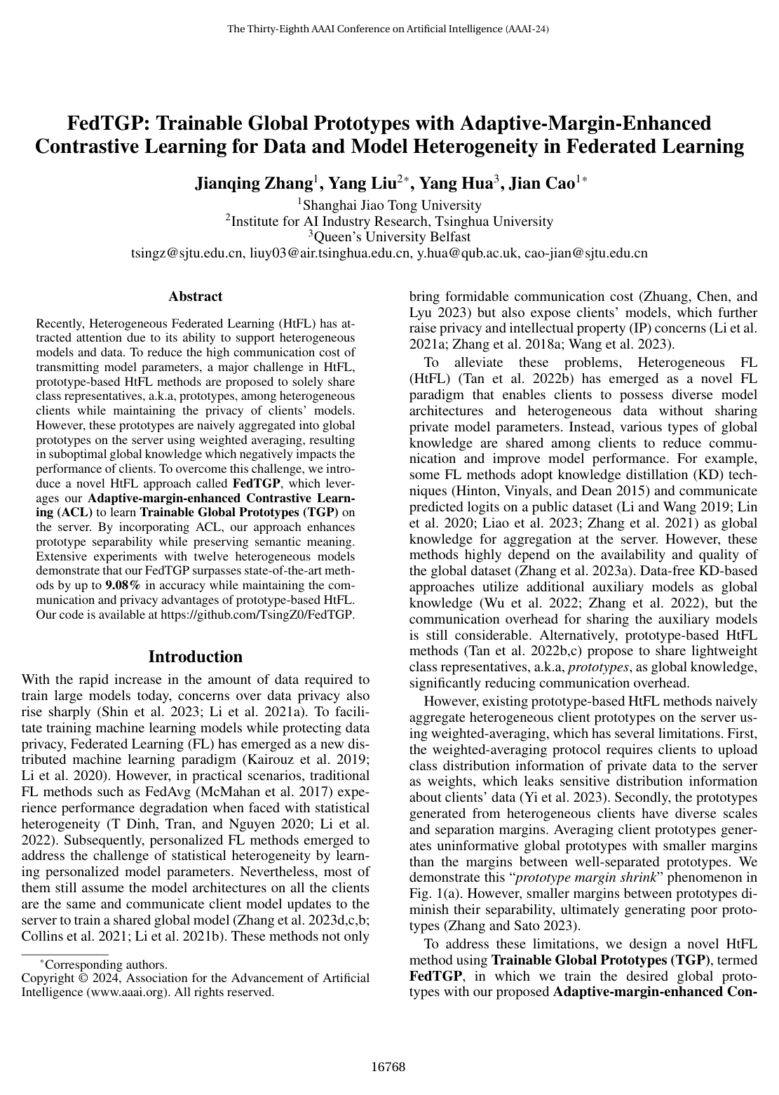 FedTGP: Trainable Global Prototypes with Adaptive-Margin-Enhanced Contrastive Learning for Data and Model Heterogeneity in Federated Learning