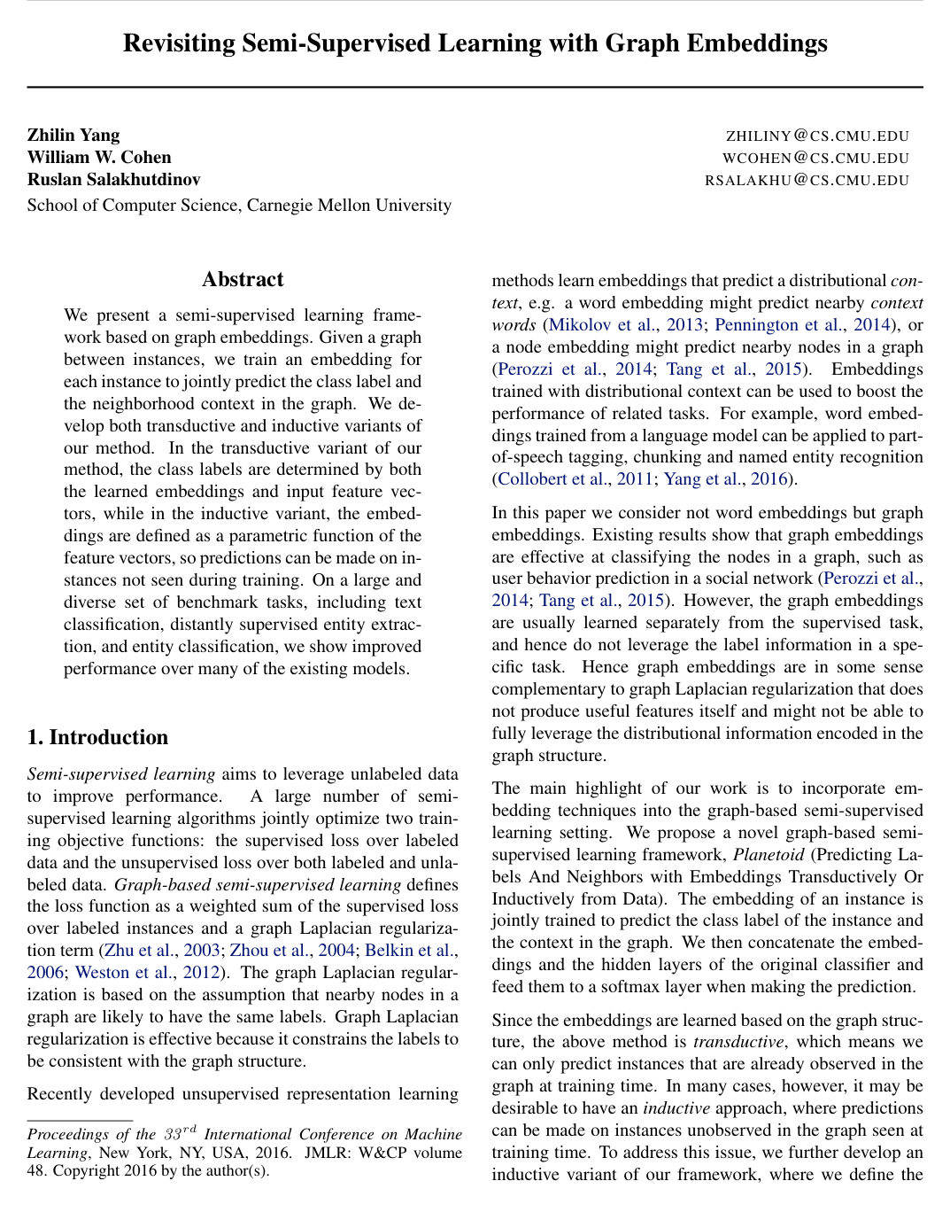 Cover for Revisiting Semi-Supervised Learning with Graph Embeddings