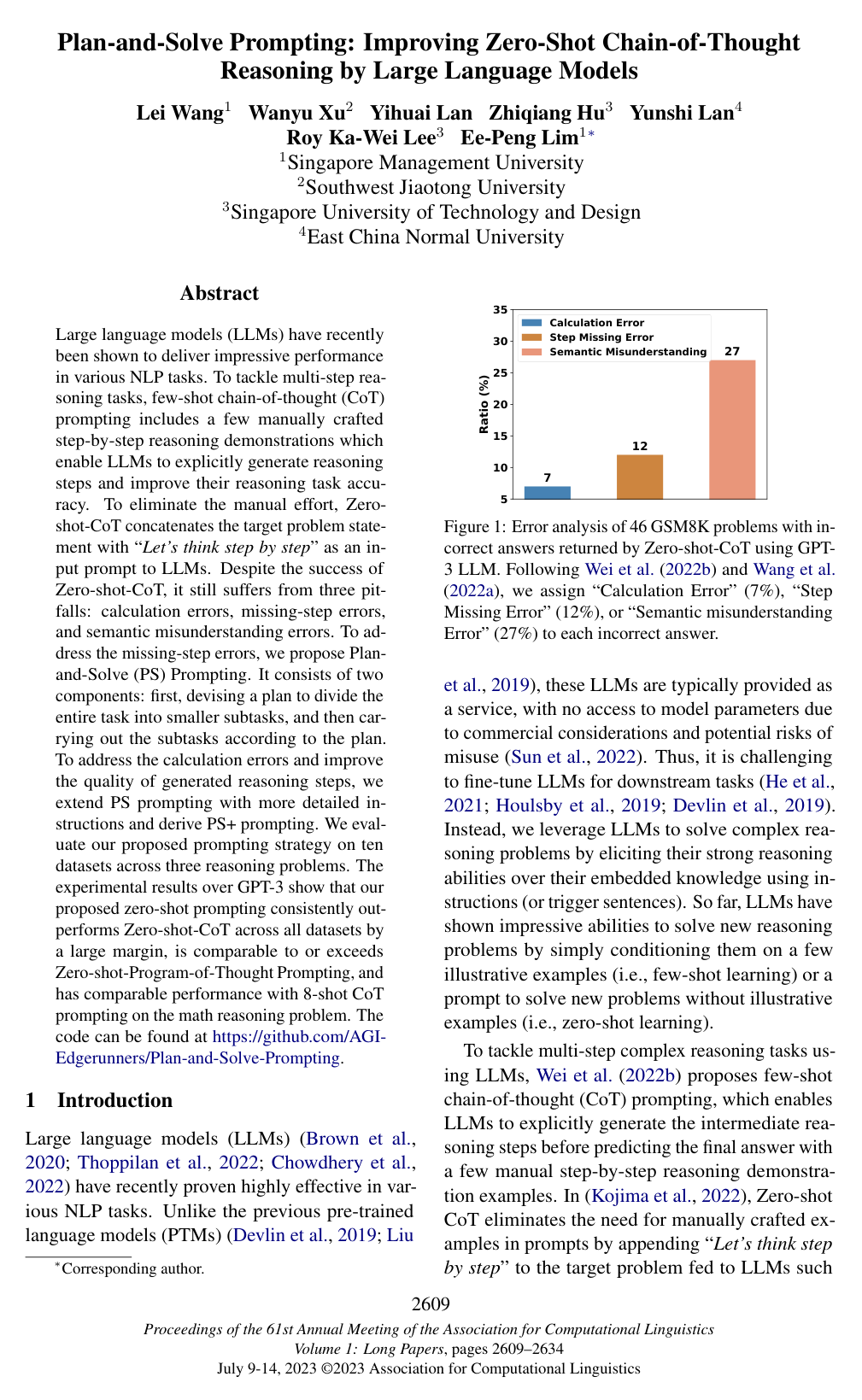 Cover for Plan-and-Solve Prompting: Improving Zero-Shot Chain-of-Thought Reasoning by Large Language Models