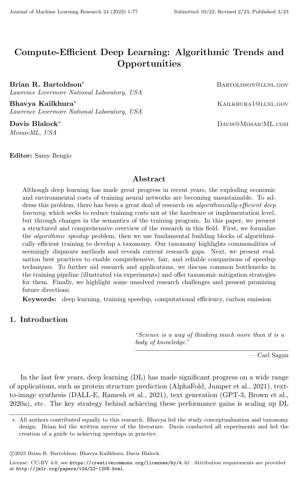 Compute-Efficient Deep Learning: Algorithmic Trends and Opportunities