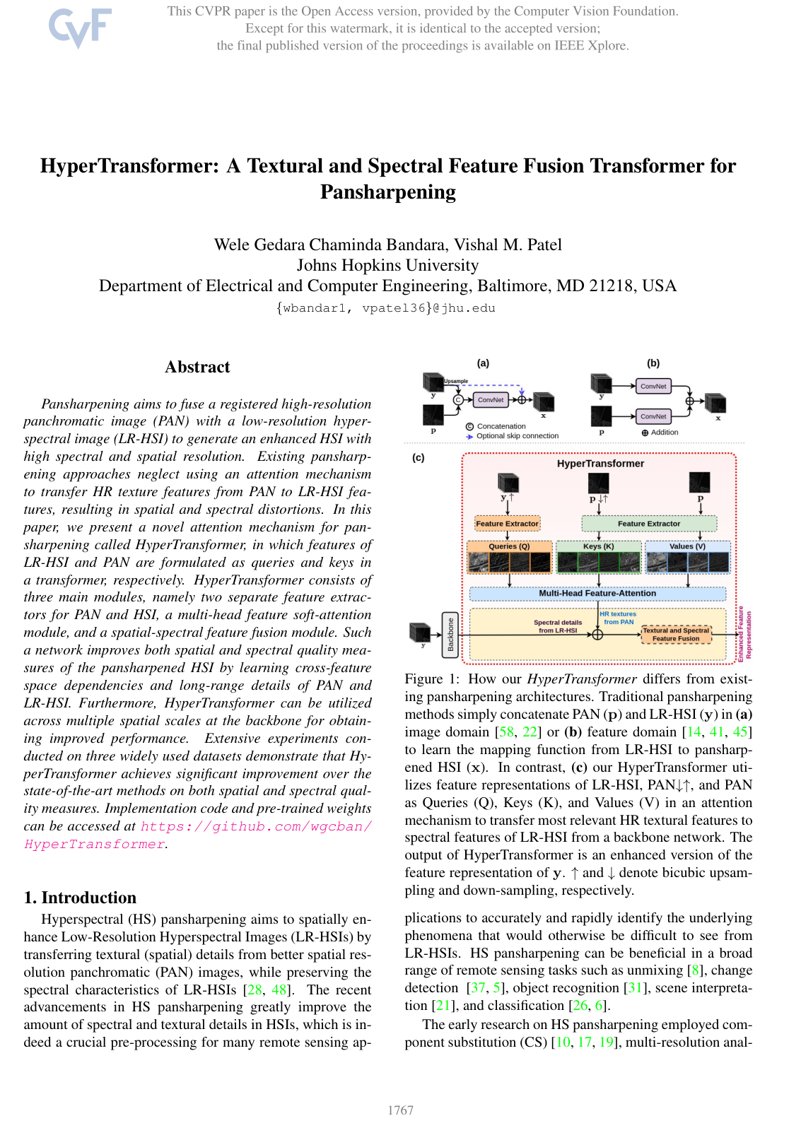 Cover for HyperTransformer: A Textural and Spectral Feature Fusion Transformer for Pansharpening