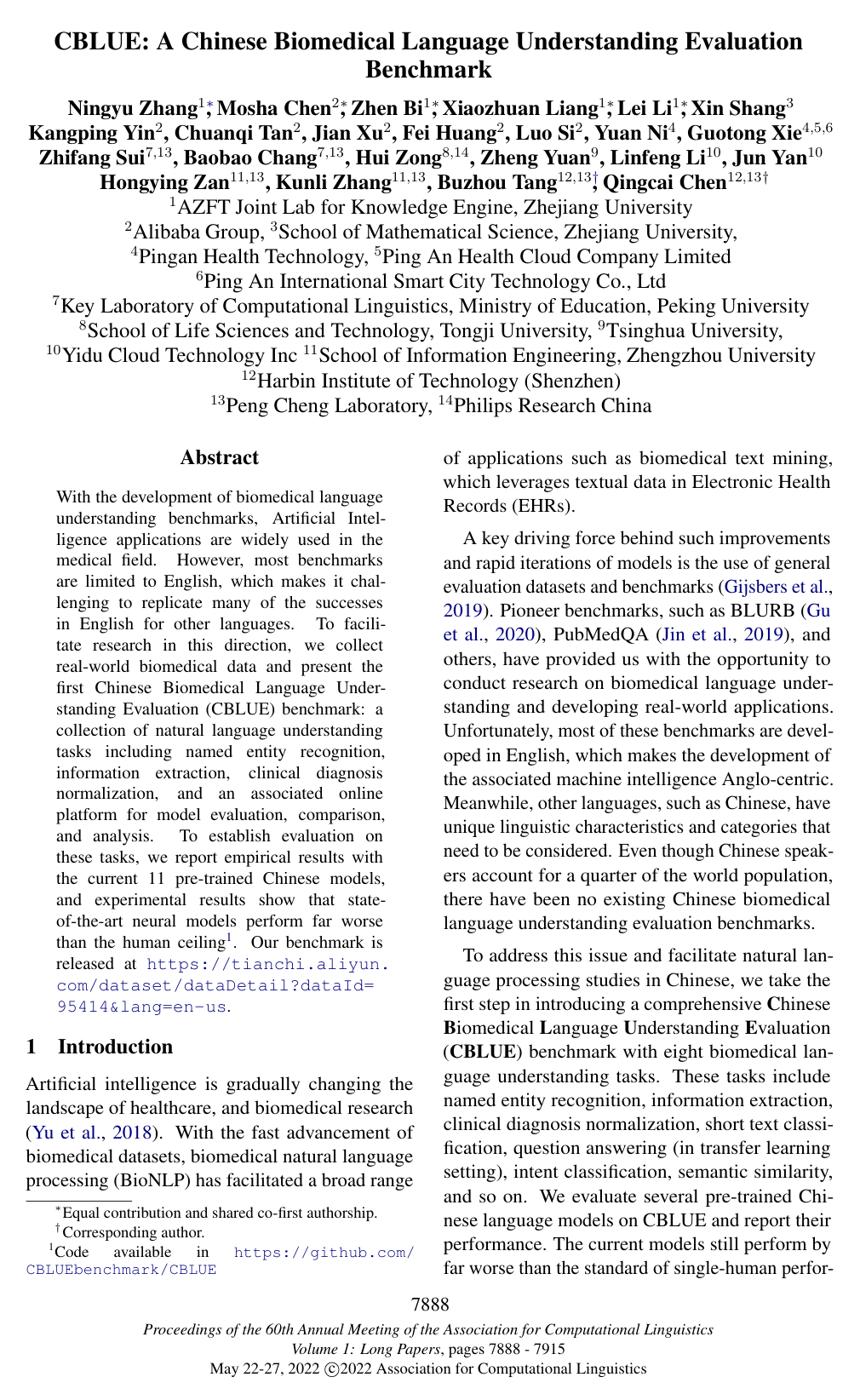 Cover for CBLUE: A Chinese Biomedical Language Understanding Evaluation Benchmark