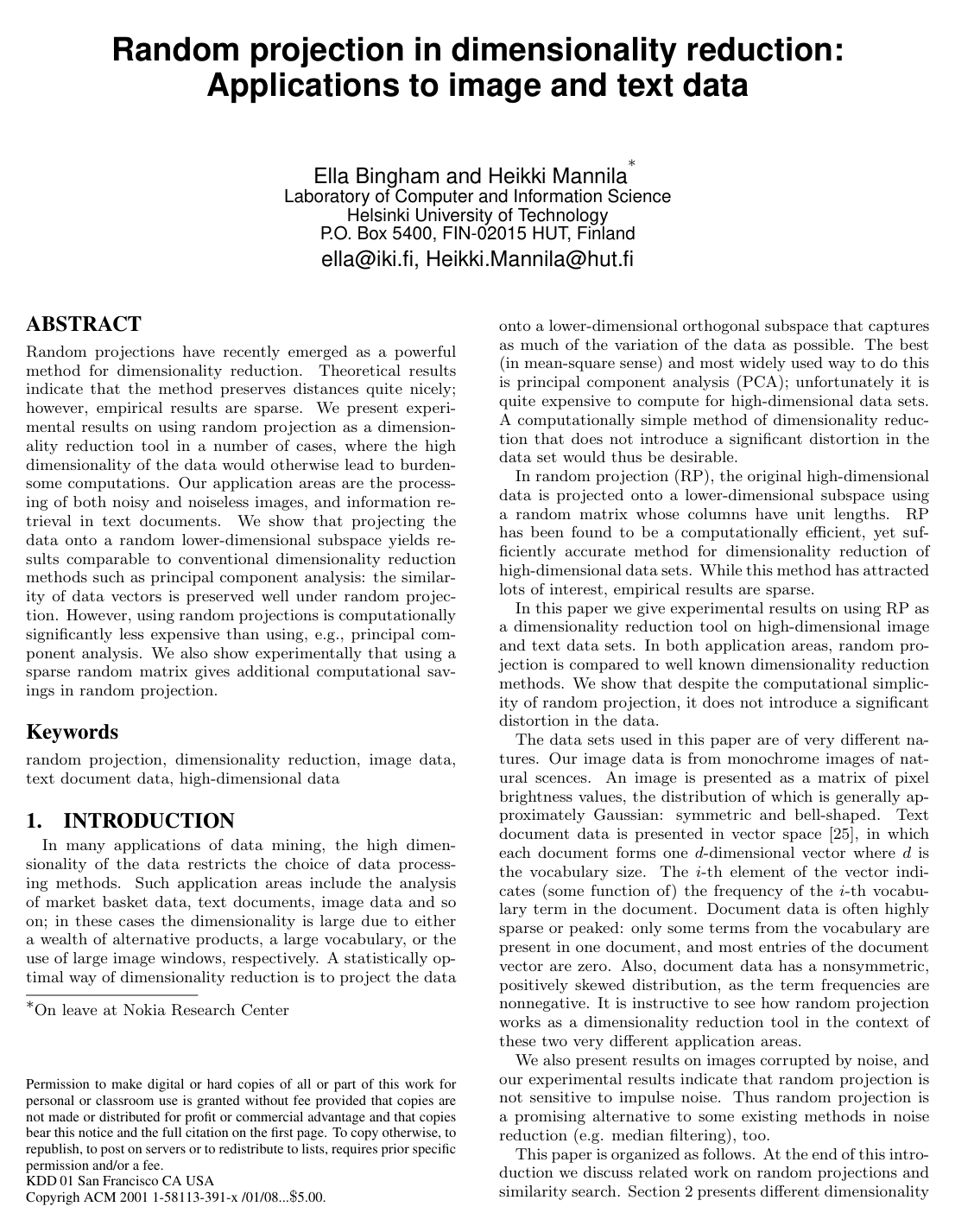 Random projection in dimensionality reduction: applications to image and text data