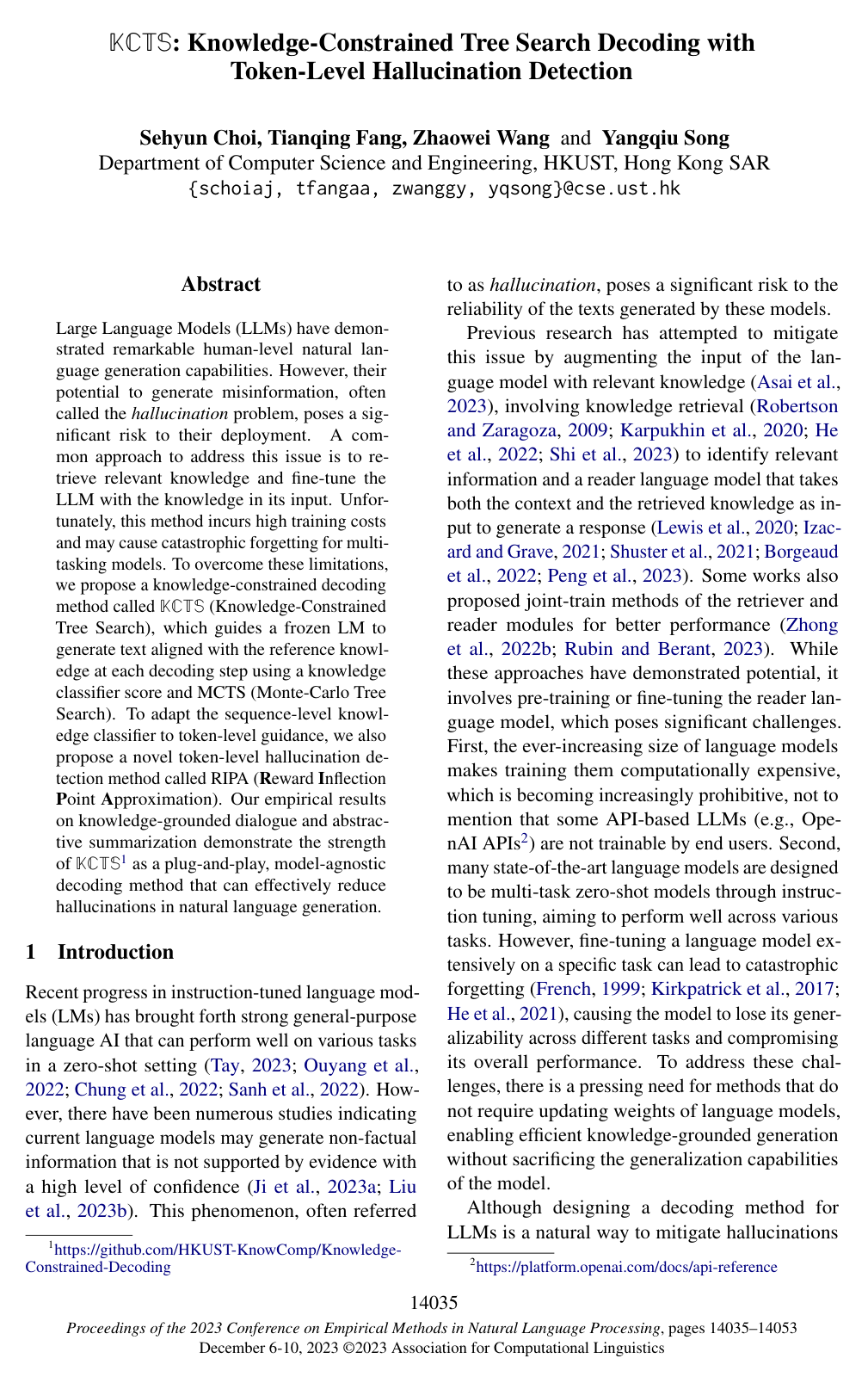 Cover for KCTS: Knowledge-Constrained Tree Search Decoding with Token-Level Hallucination Detection