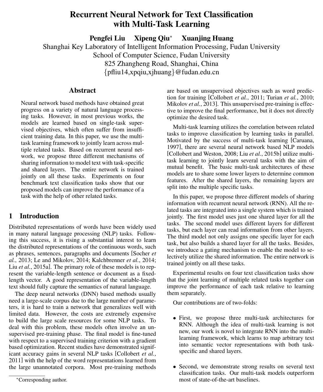 Recurrent Neural Network for Text Classification with Multi-Task Learning