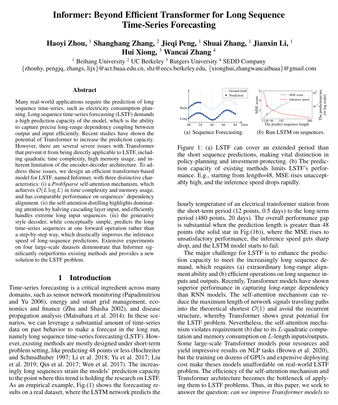 Informer: Beyond Efficient Transformer for Long Sequence Time-Series Forecasting