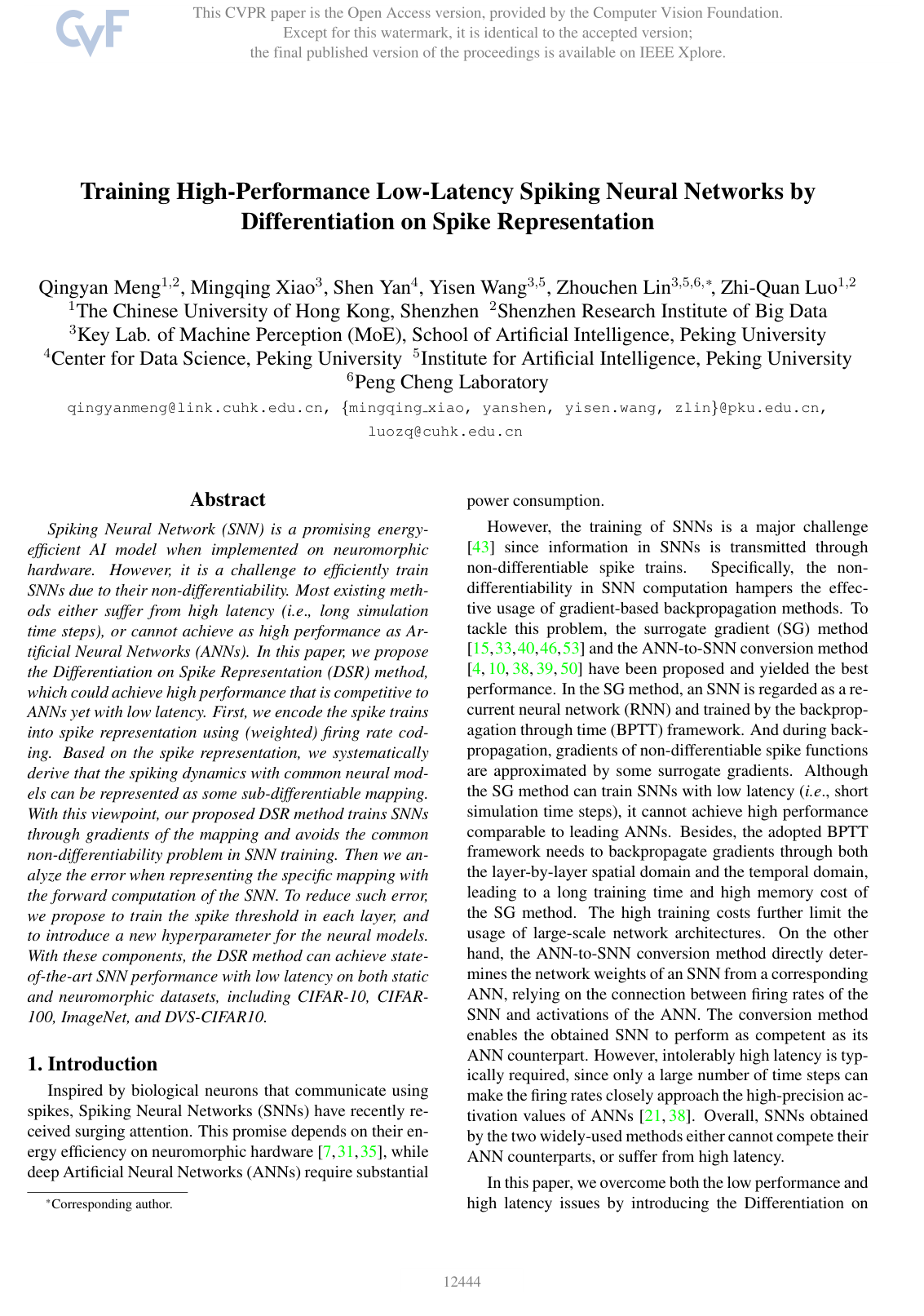 Cover for Training High-Performance Low-Latency Spiking Neural Networks by Differentiation on Spike Representation
