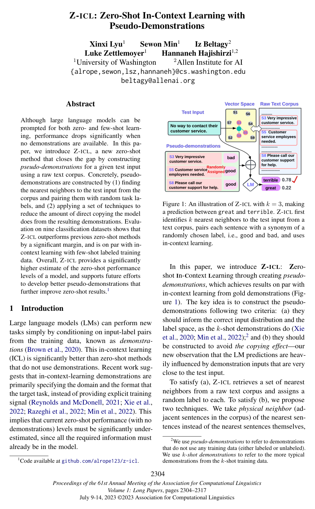 Z-ICL: Zero-Shot In-Context Learning with Pseudo-Demonstrations