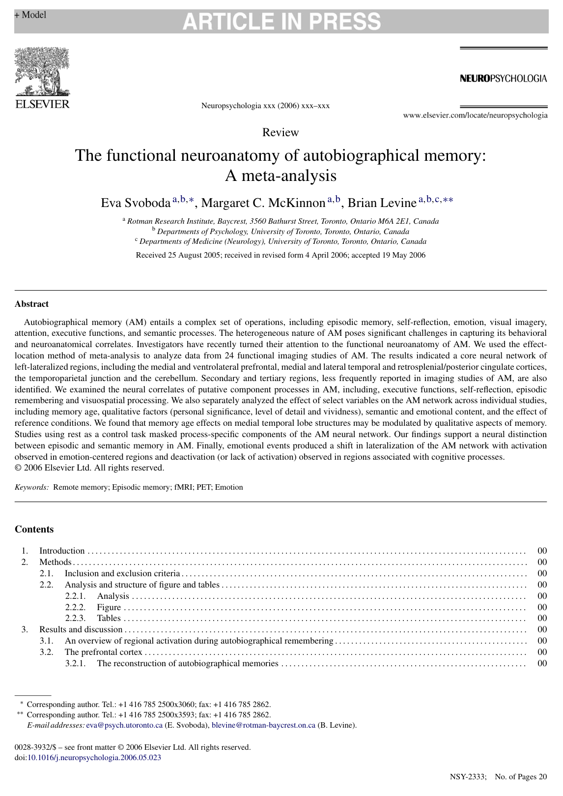 The Functional Neuroanatomy of Autobiographical Memory: A Meta-Analysis