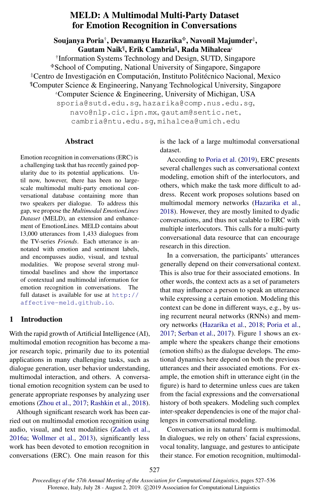 MELD: A Multimodal Multi-Party Dataset for Emotion Recognition in Conversations