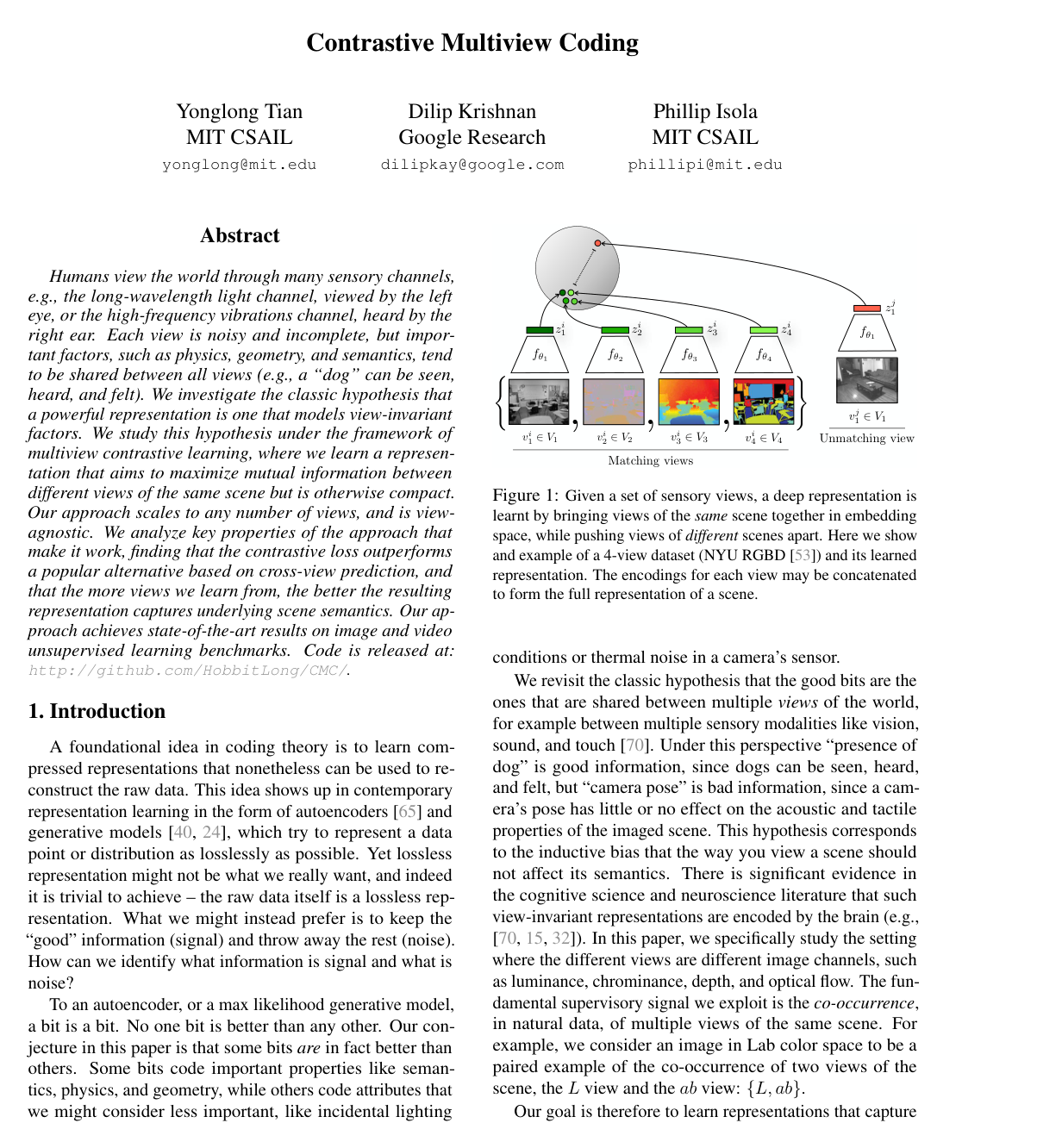 Contrastive Multiview Coding