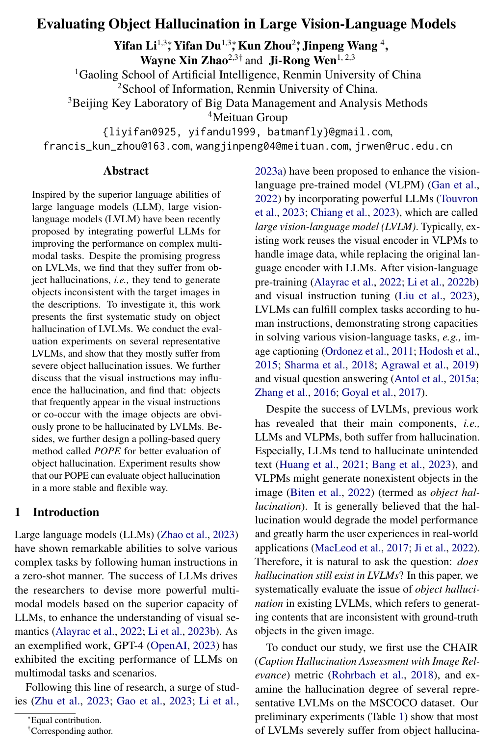 Evaluating Object Hallucination in Large Vision-Language Models