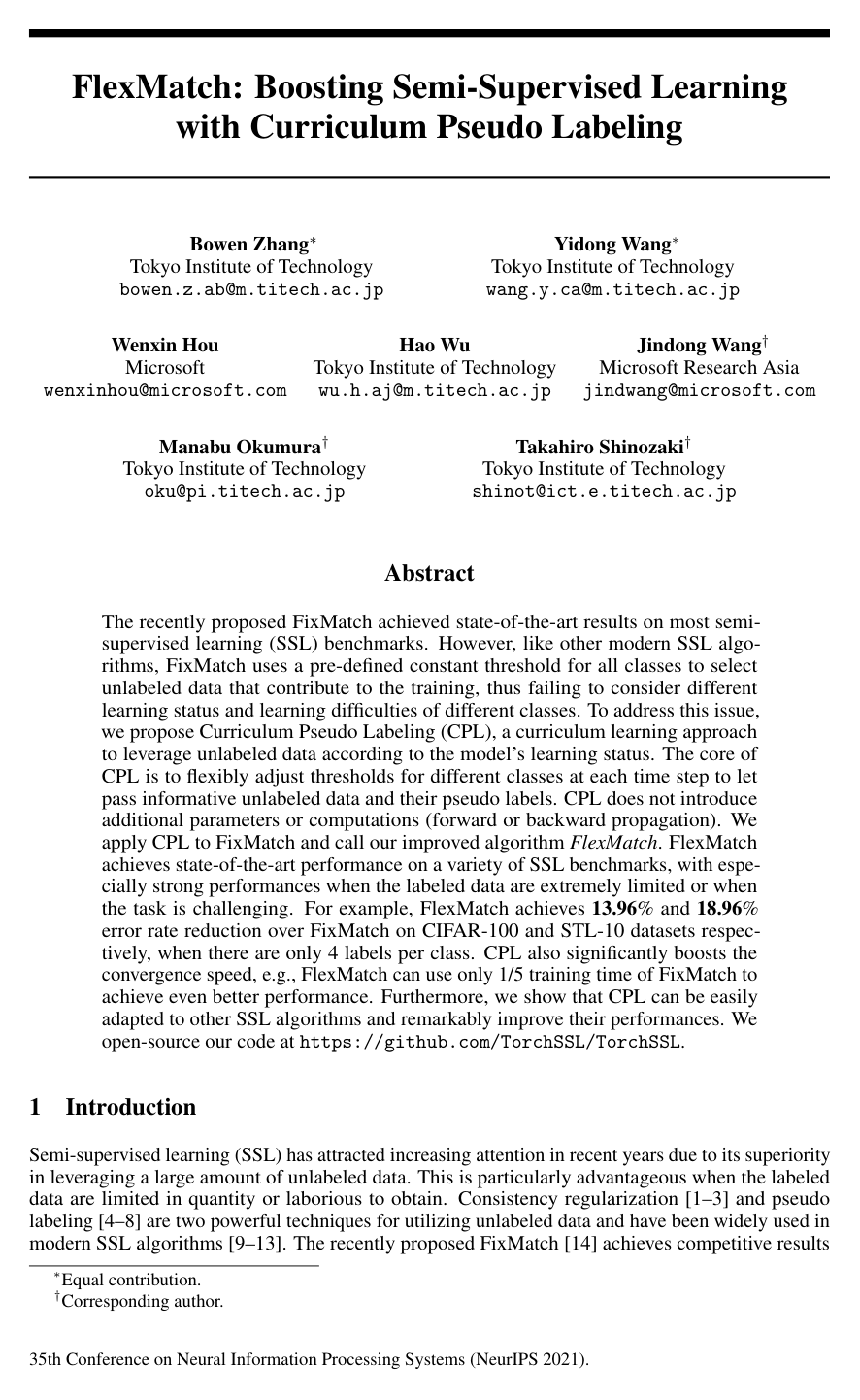 Cover for FlexMatch: Boosting Semi-Supervised Learning with Curriculum Pseudo Labeling