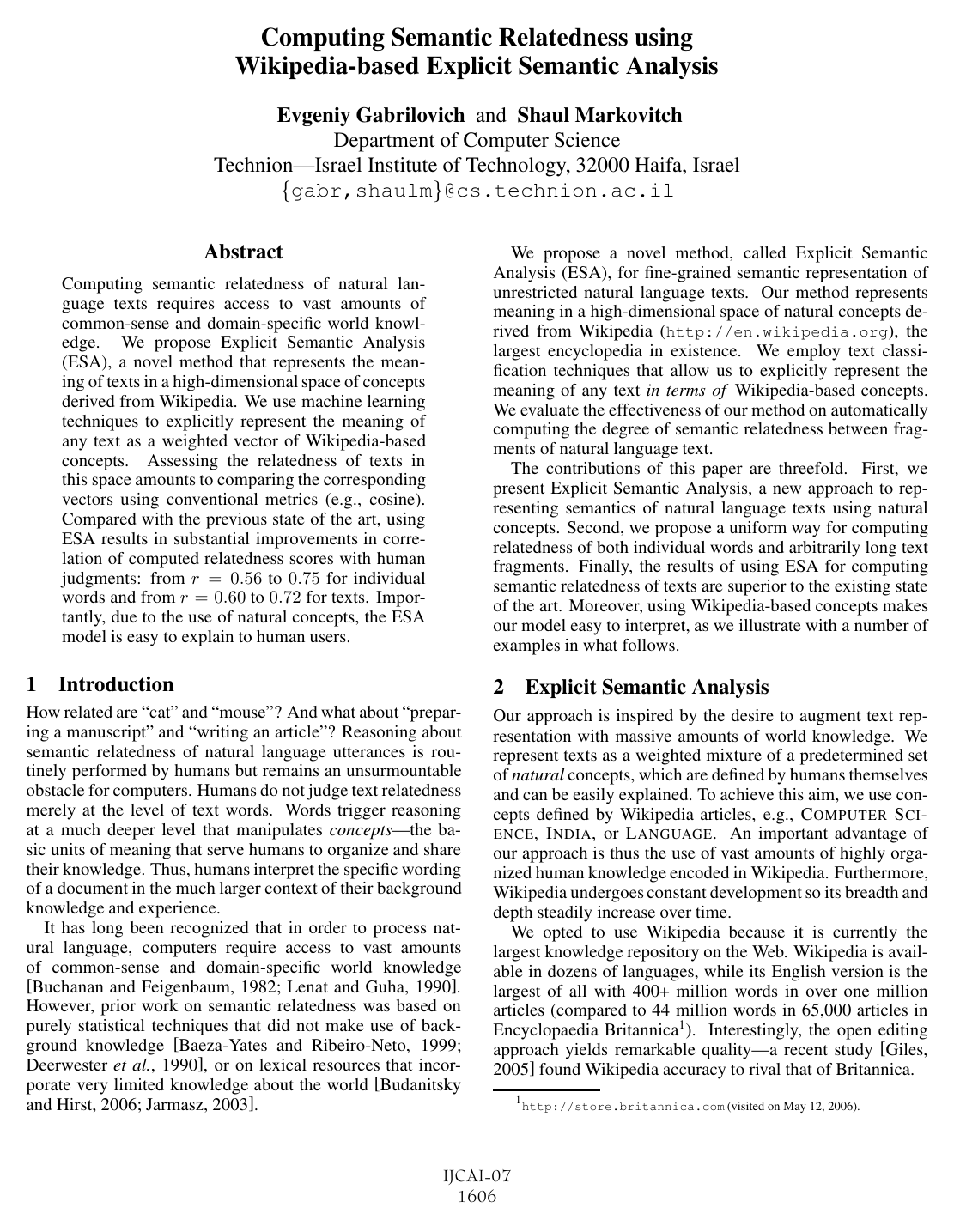 Cover for Computing Semantic Relatedness Using Wikipedia-based Explicit Semantic Analysis