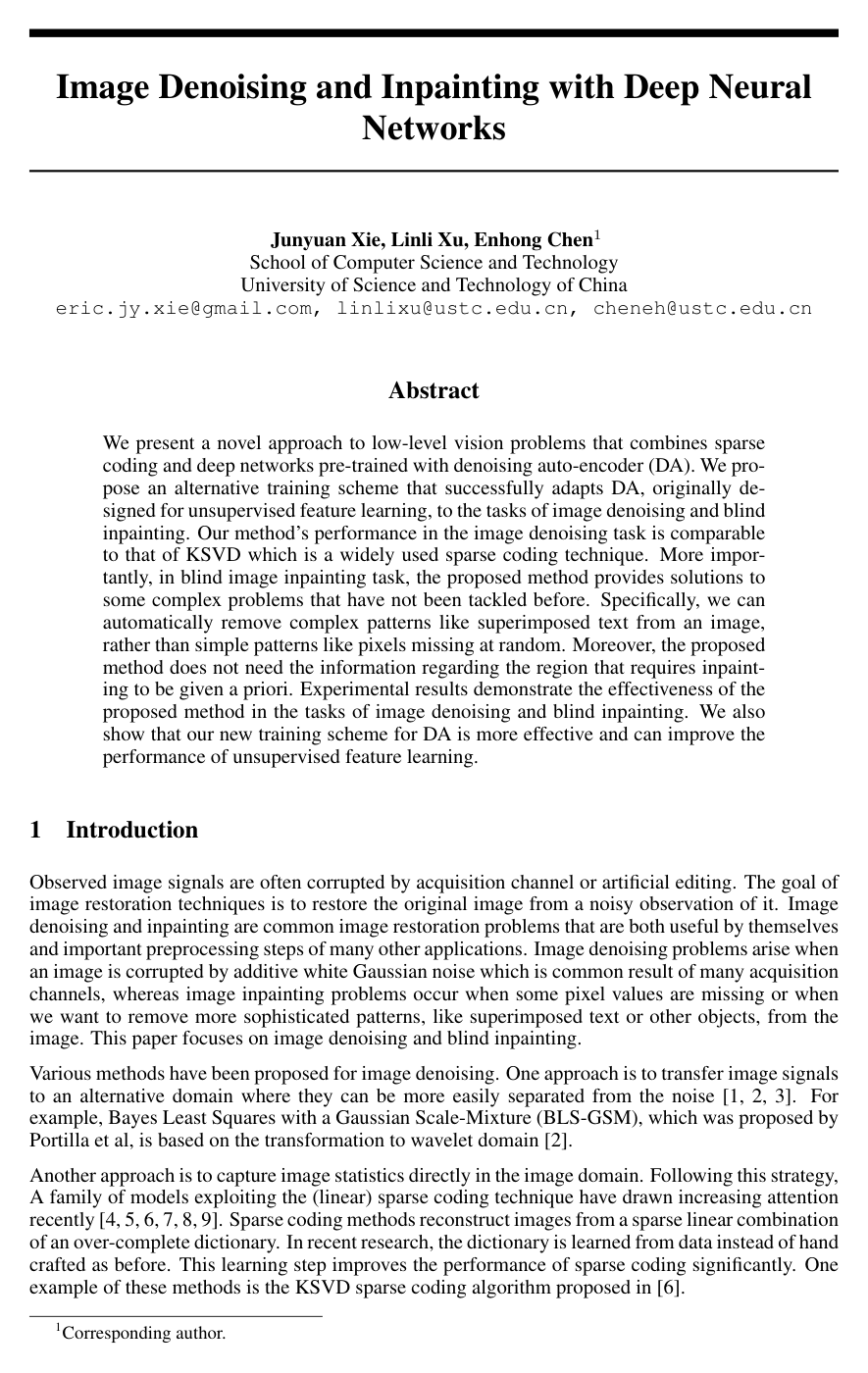 Image Denoising and Inpainting with Deep Neural Networks