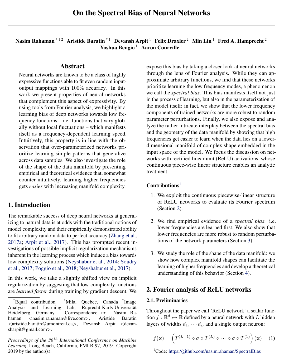 Cover for On the Spectral Bias of Neural Networks