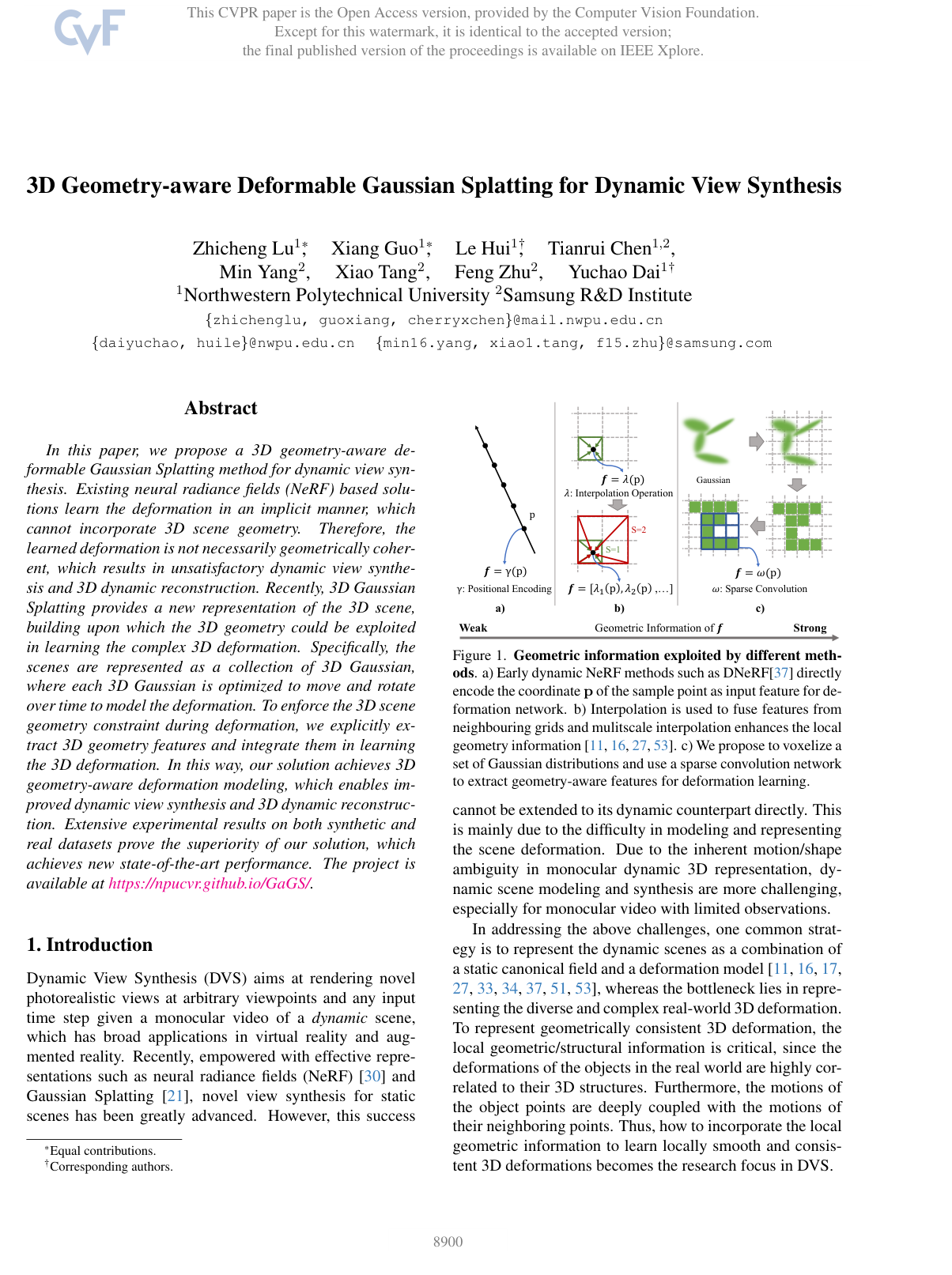 Cover for 3D Geometry-aware Deformable Gaussian Splatting for Dynamic View Synthesis