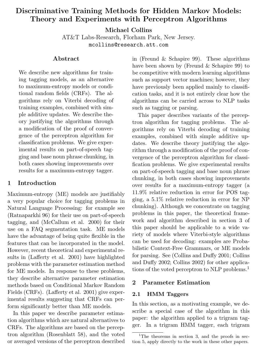Cover for Discriminative Training Methods for Hidden Markov Models: Theory and Experiments with Perceptron Algorithms