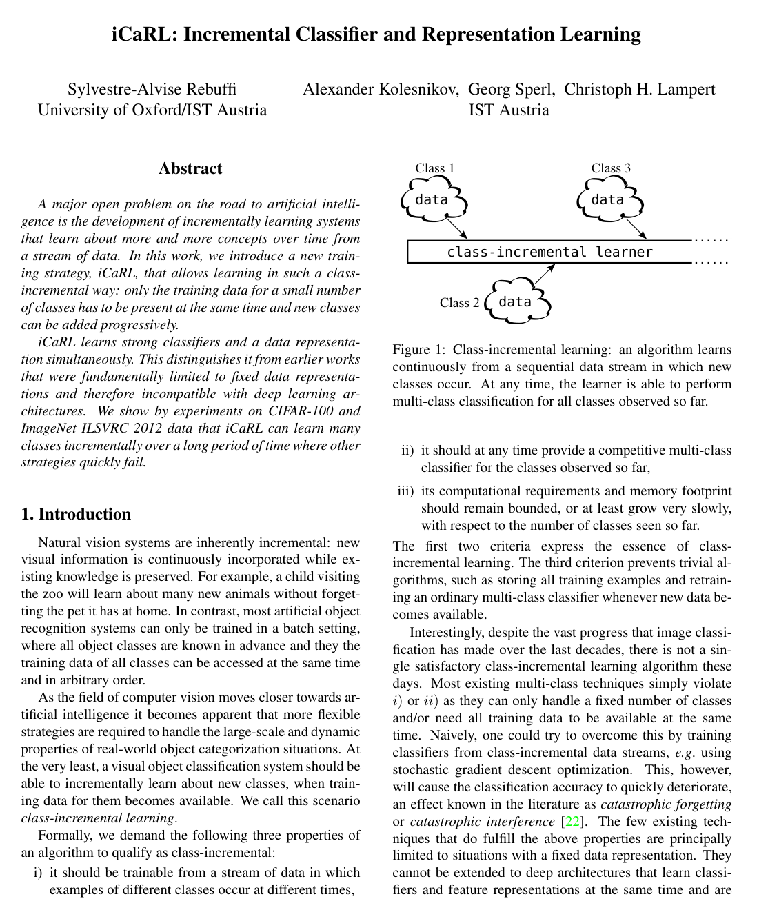 iCaRL: Incremental Classifier and Representation Learning