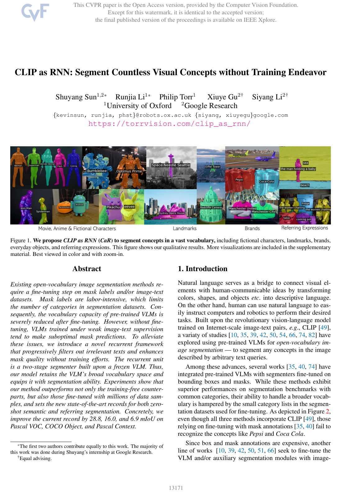 CLIP as RNN: Segment Countless Visual Concepts without Training Endeavor