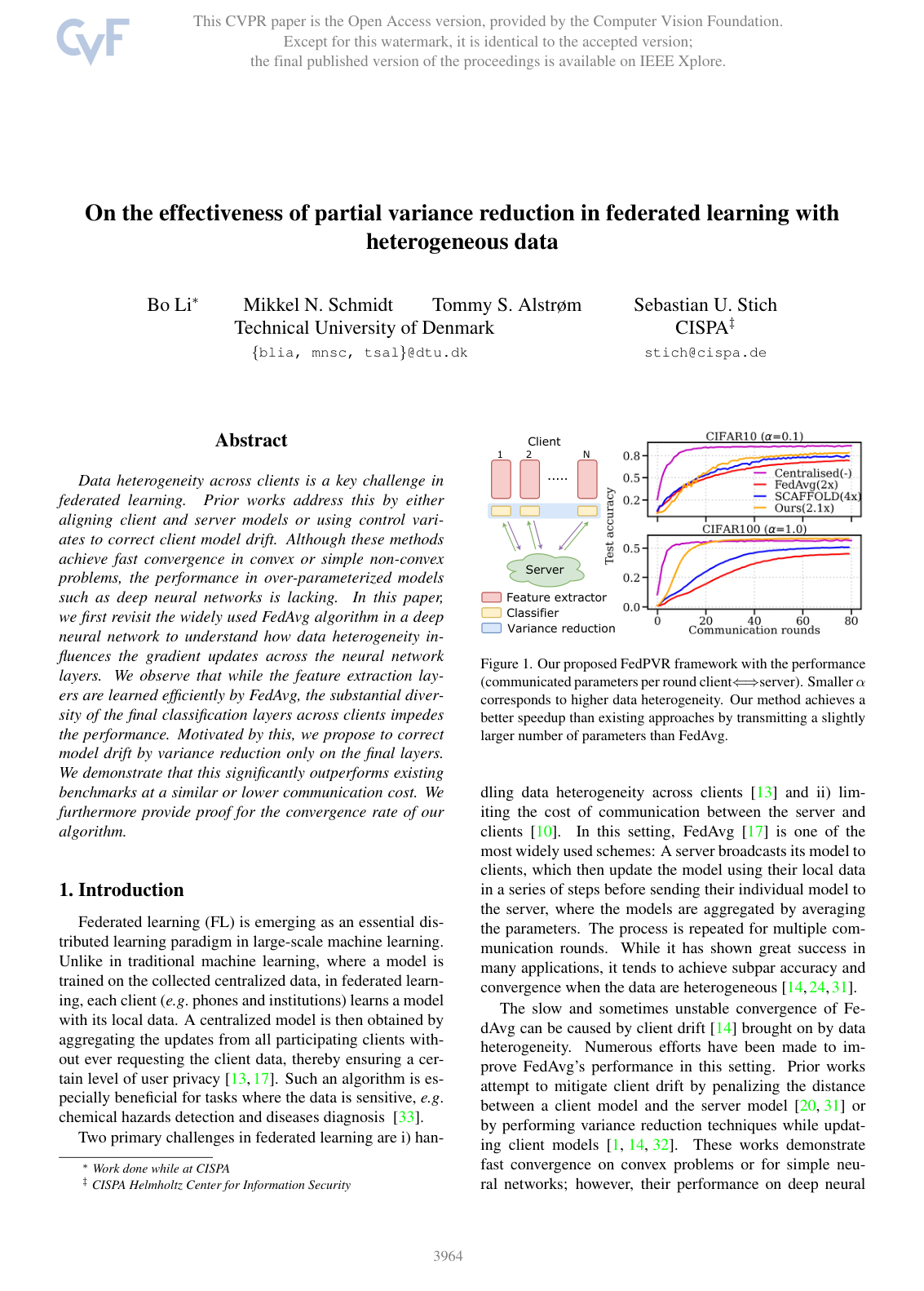 On the Effectiveness of Partial Variance Reduction in Federated Learning with Heterogeneous Data