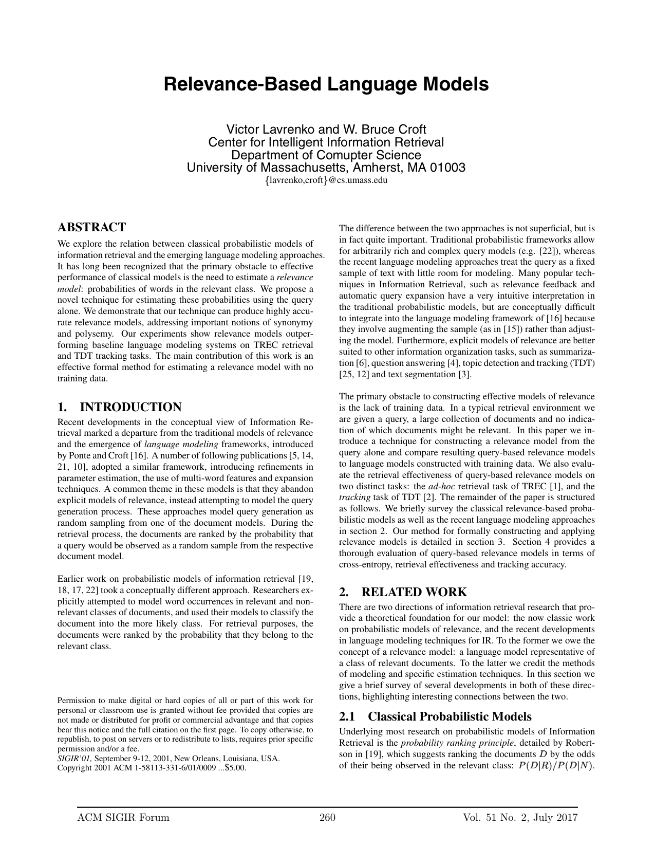 Cover for Relevance-Based Language Models