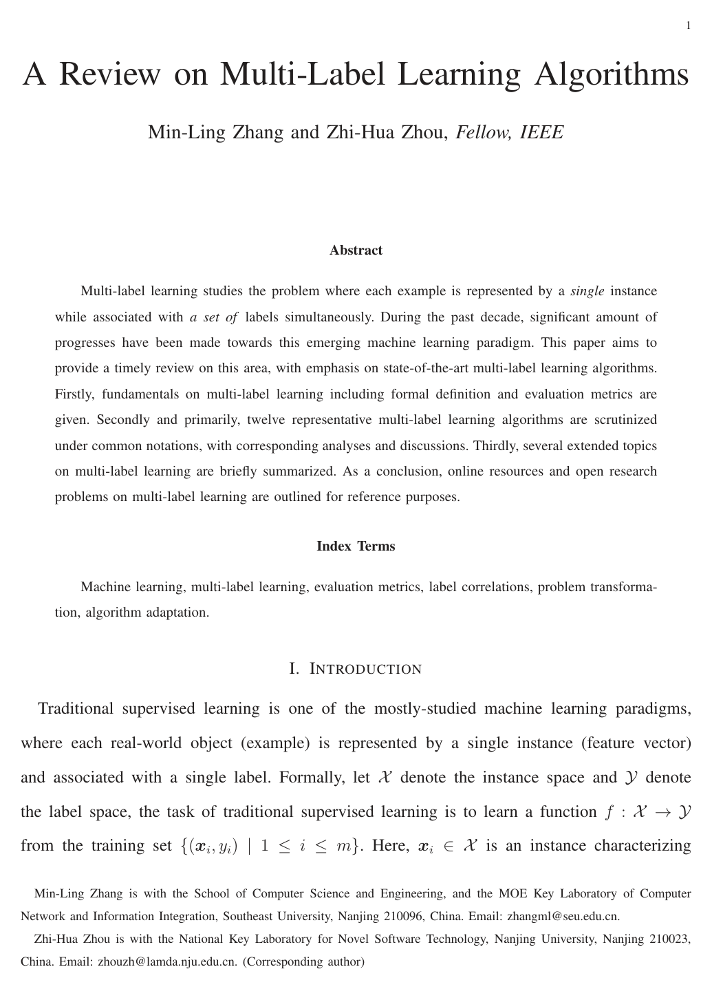 Cover for A Review on Multi-Label Learning Algorithms