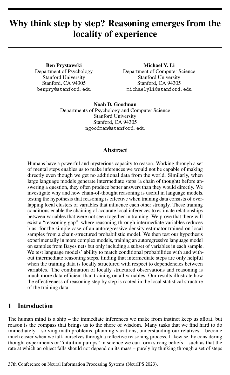 Cover for Why think step by step? Reasoning emerges from the locality of experience