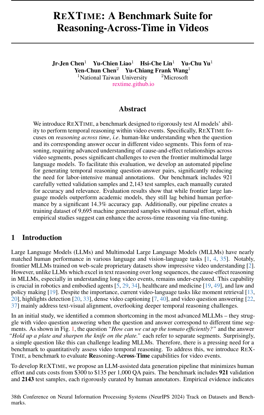 Cover for ReXTime: A Benchmark Suite for Reasoning-Across-Time in Videos