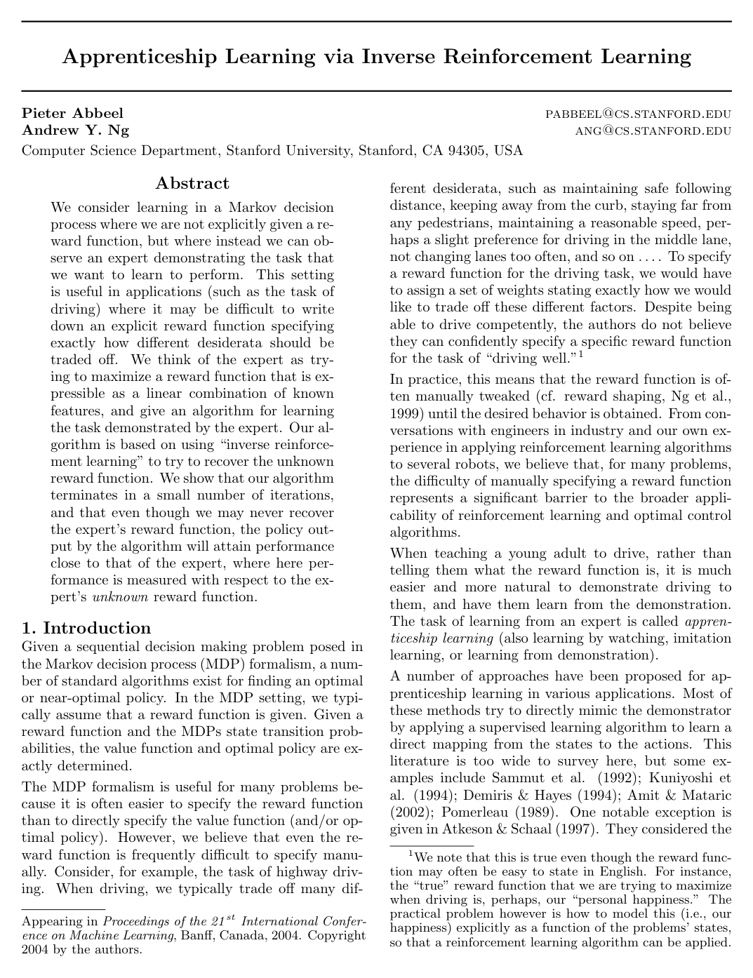 Apprenticeship learning via inverse reinforcement learning