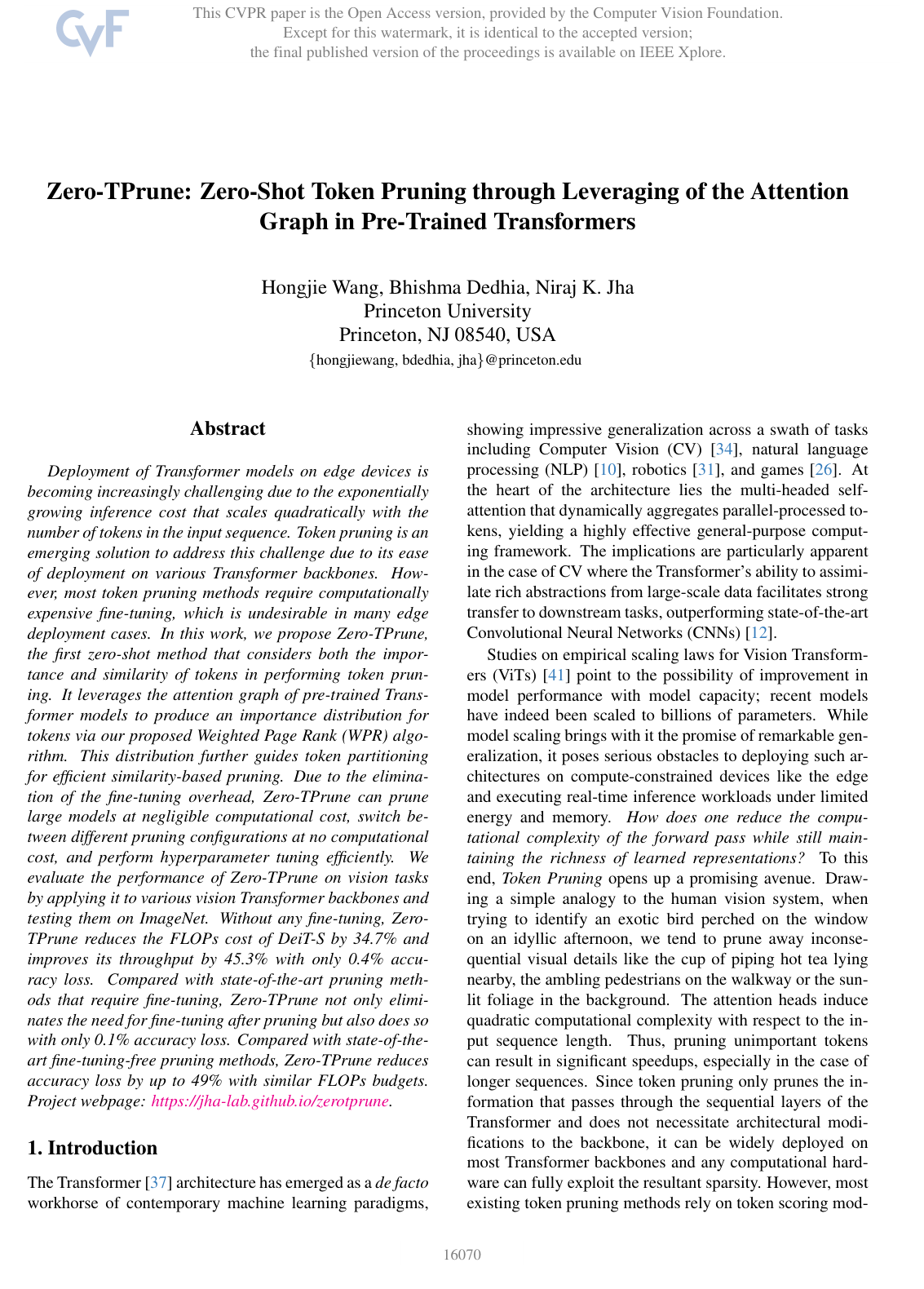 Cover for Zero-TPrune: Zero-Shot Token Pruning Through Leveraging of the Attention Graph in Pre-Trained Transformers
