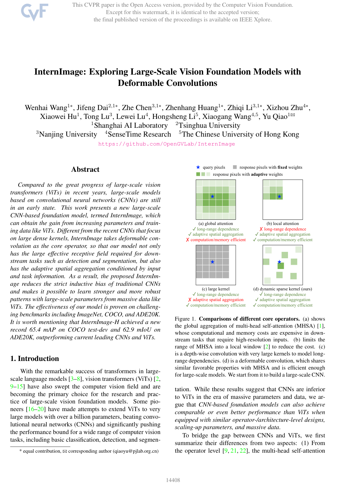 InternImage: Exploring Large-Scale Vision Foundation Models with Deformable Convolutions