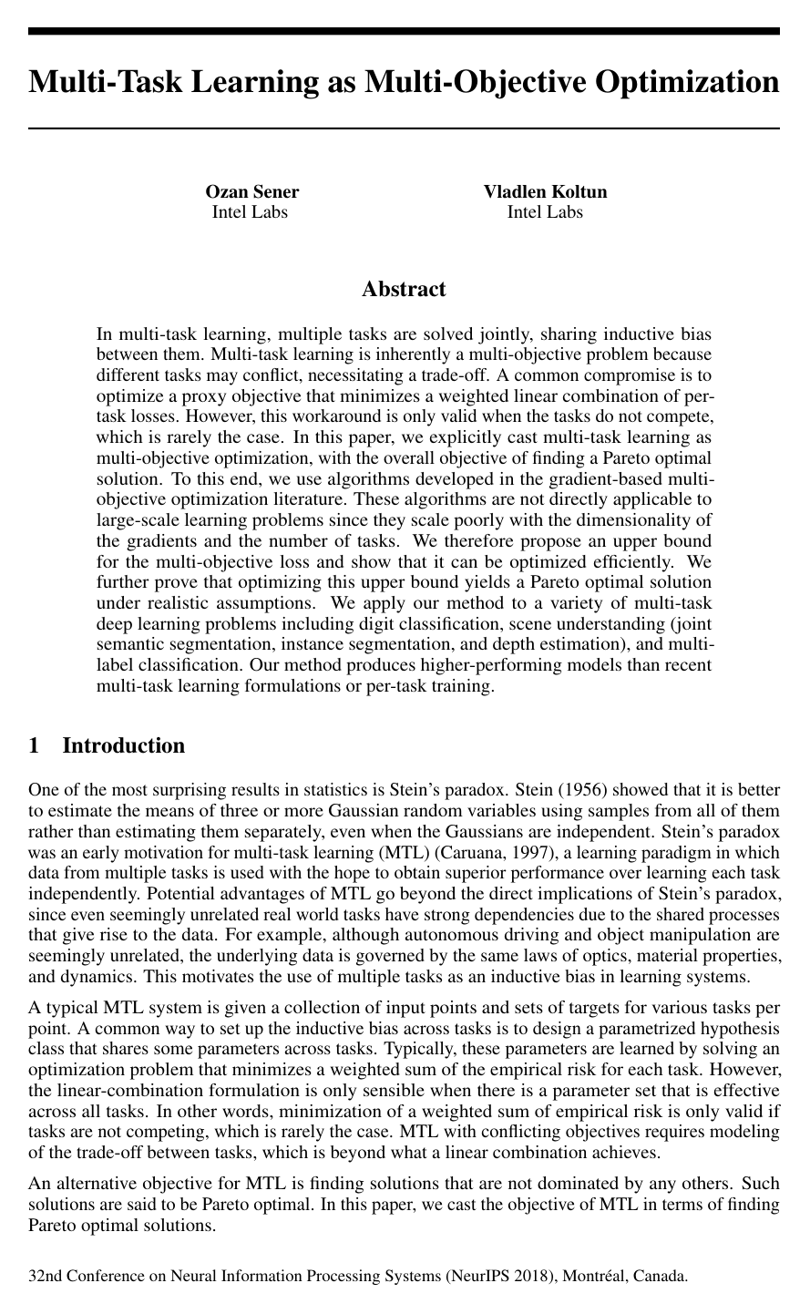 Cover for Multi-Task Learning as Multi-Objective Optimization